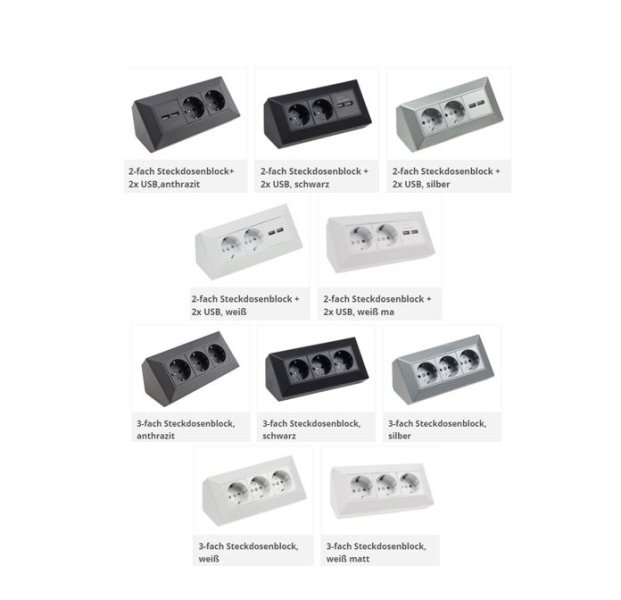3-fach Steckdosenblock aus Edelstahl mit 2x USB & 1,9m Anschlusskabel