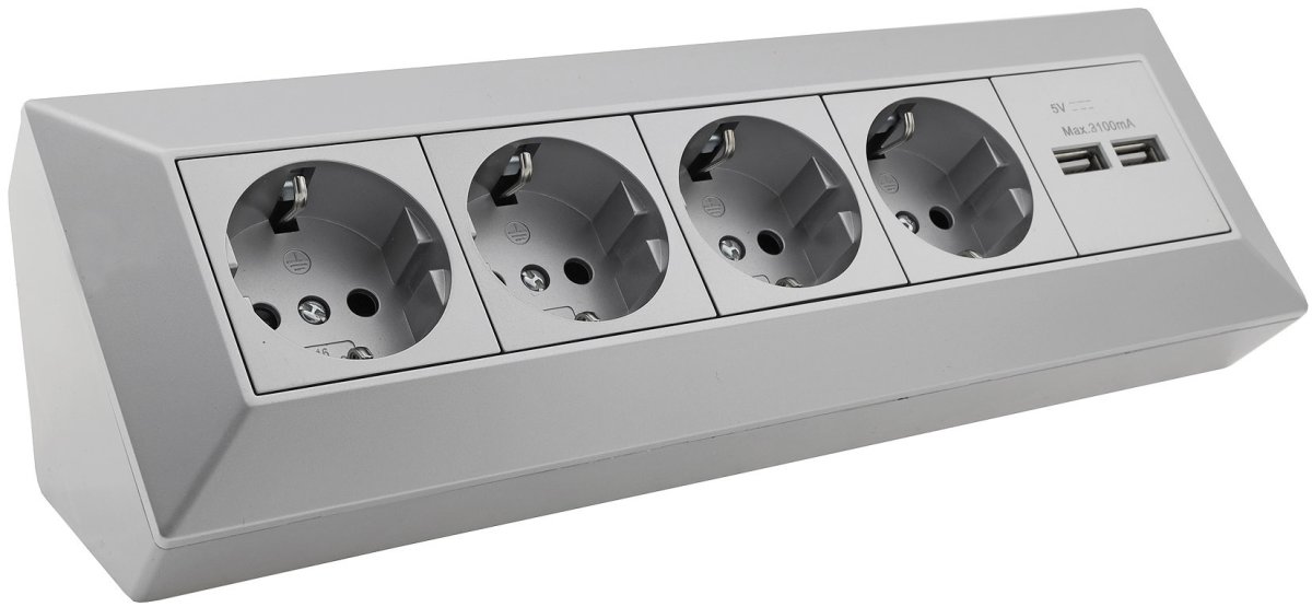 Möbel-Steckdose 3-fach 2x USB Mehrfachsteckdose Küche Büro  Steckdosenverteiler