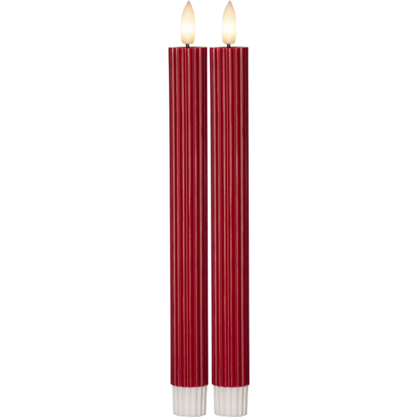 LED Leuchterkerze 2er Set "Flamme Stripe" in Rot