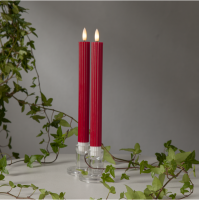 LED Leuchterkerze 2er Set "Flamme Stripe" in Rot