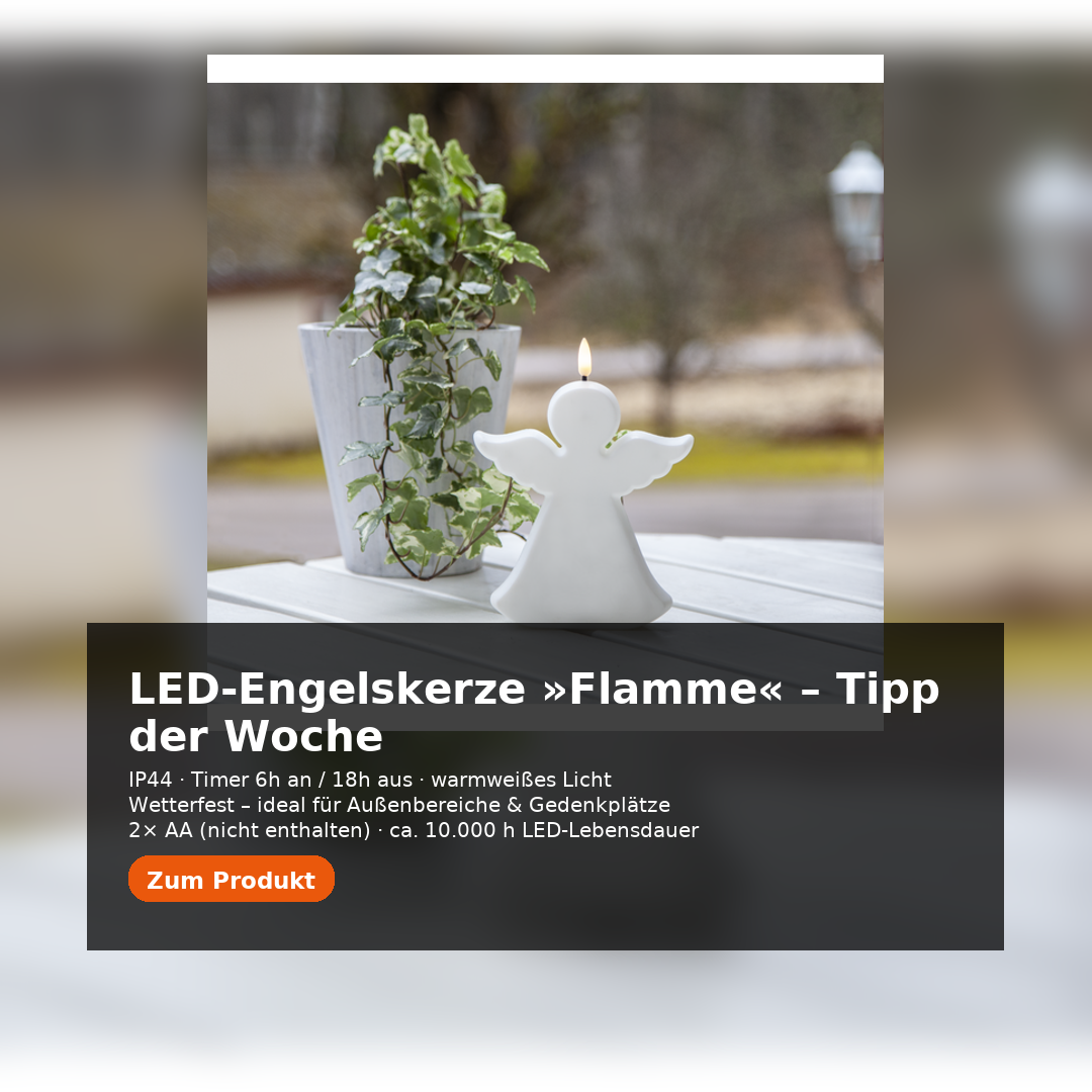 Tipp der Woche – LED-Engelskerze »Flamme« mit Timer (quadratisch)